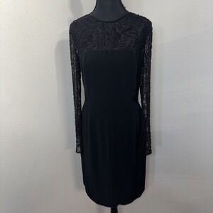 Vintage 80s Niteline Dress Women's 8 Black Beaded Sleeve Cocktail whimsigoth